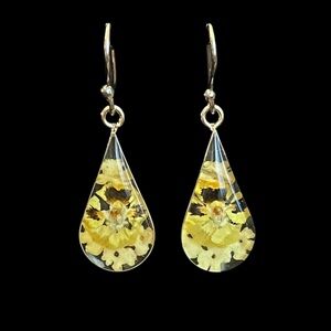 Vintage sterling silver vermeil dried flower dangle earrings